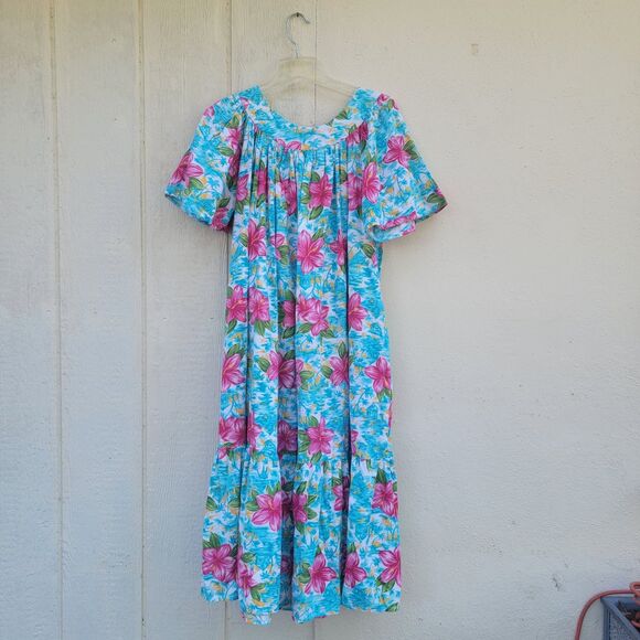 Jennifer Moore Hawaiian Dress Maxi Med Mumu Multi Colored  Tropical Vintage 80s - Picture 2 of 4